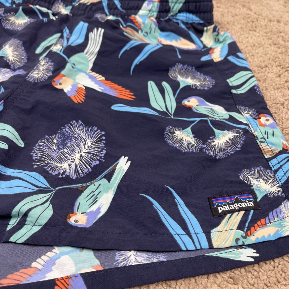 Patagonia Shorts Womens S Blue Pann Parrots Navy Nylon Drawstring Tropical Swim - Picture 4 of 10